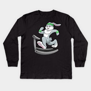 Bunny at fitness on a treadmill Kids Long Sleeve T-Shirt